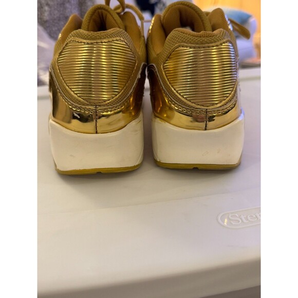 Gold Sneakers Womens Lace Up Sz 41 EU or Sz 10 US Sporty Shiny Party Festive - Picture 13 of 14